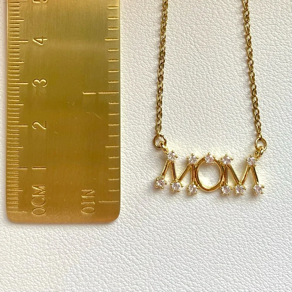 Gold 'MOM' Cubic Zirconia Pendant Necklace